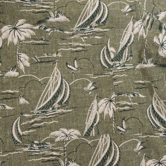 ✨Reyn Spooner x Uniqlo Hawaiian Aloha Shirt Green Palm Tree Sailboat Print Small - Picture 7 of 11